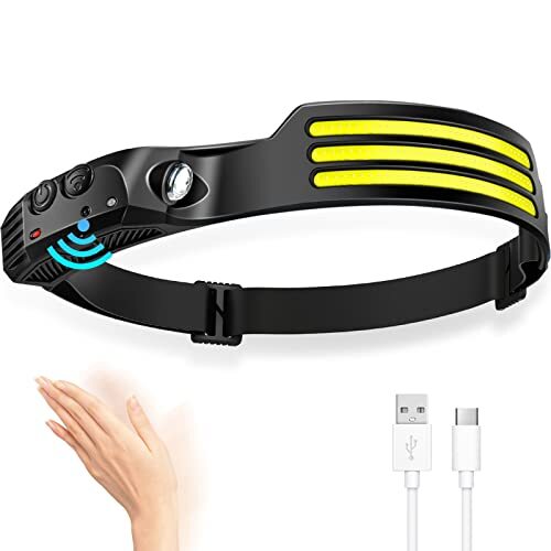 LED Headlamp Rechargeable 230° Wide Beam Head Lamp with Motion Sensor Waterpr...