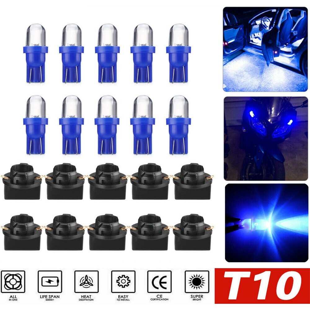 10*/Blue/194 LED Bulbs For Instrument Gauge Cluster Dash Light W/ Socket/New