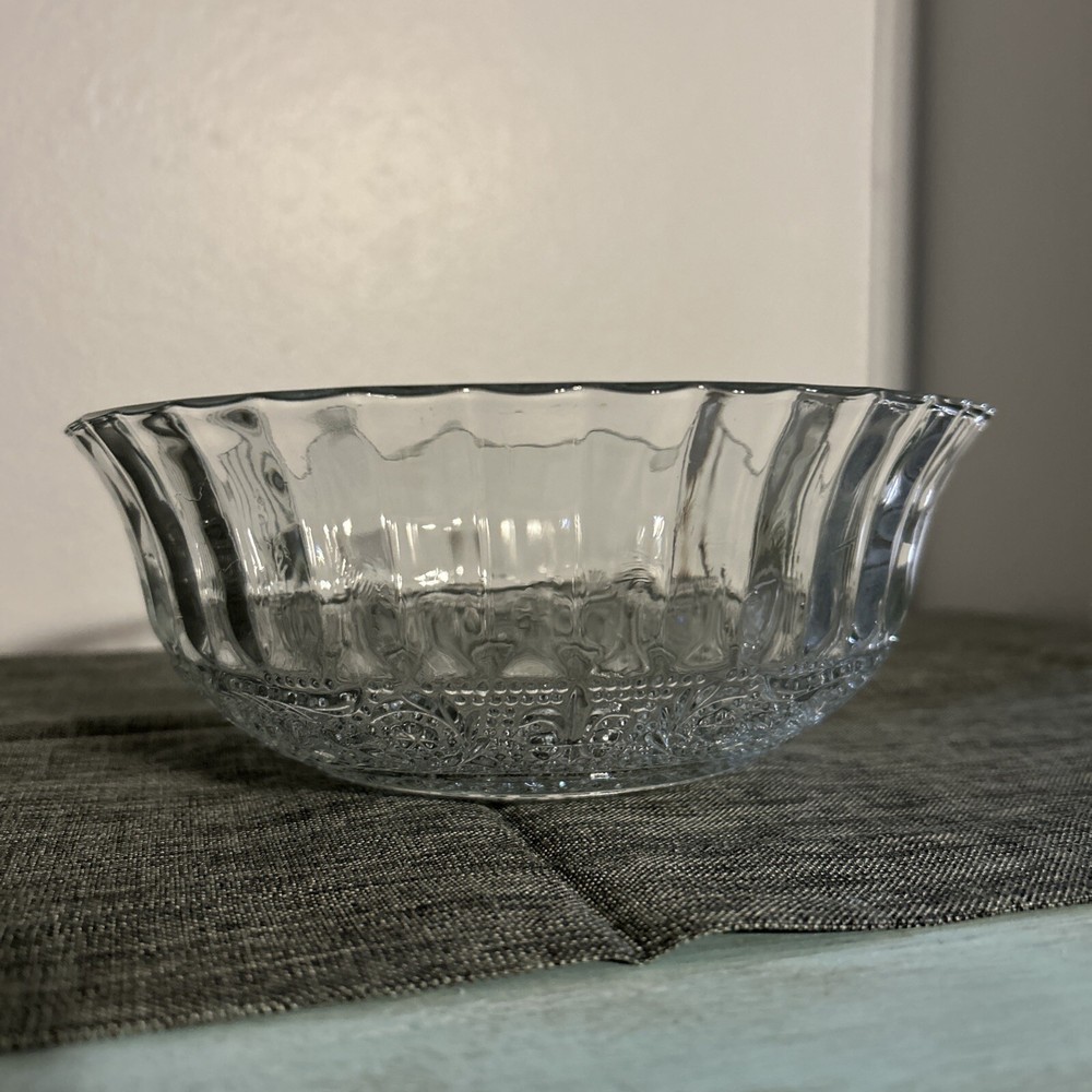 Vintage KIG Malaysia Clear Crystal Trellis Fruit Bowl