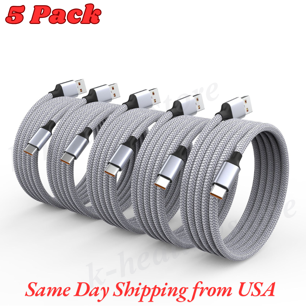 6ft 120W Fast Charging USB-C Cable 5-Pack – 6A Data Sync