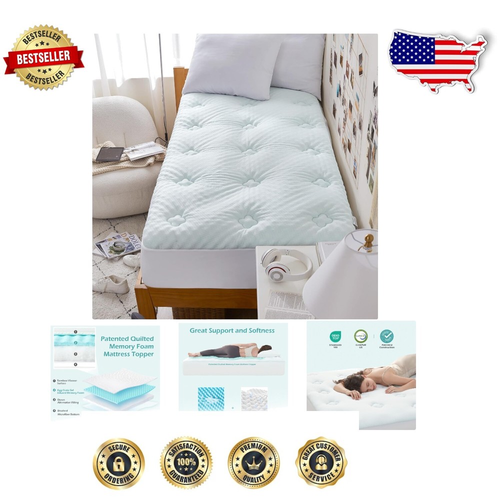 Breathable 39x75 Twin Mattress Pad with Gel-Infused Memory Foam & Deep Pockets
