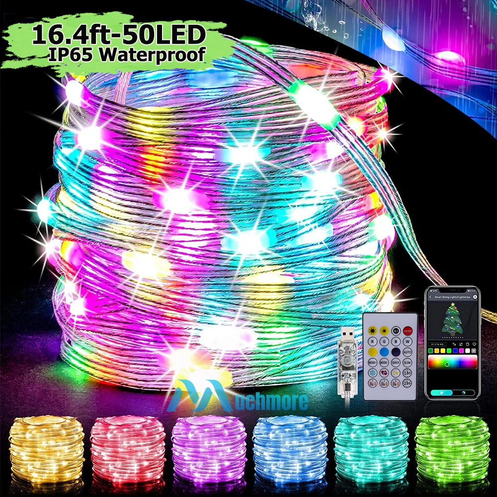 16Ft 50LED String Fairy Strip Light Remote Smart App USB Control RGB Xmas Decor