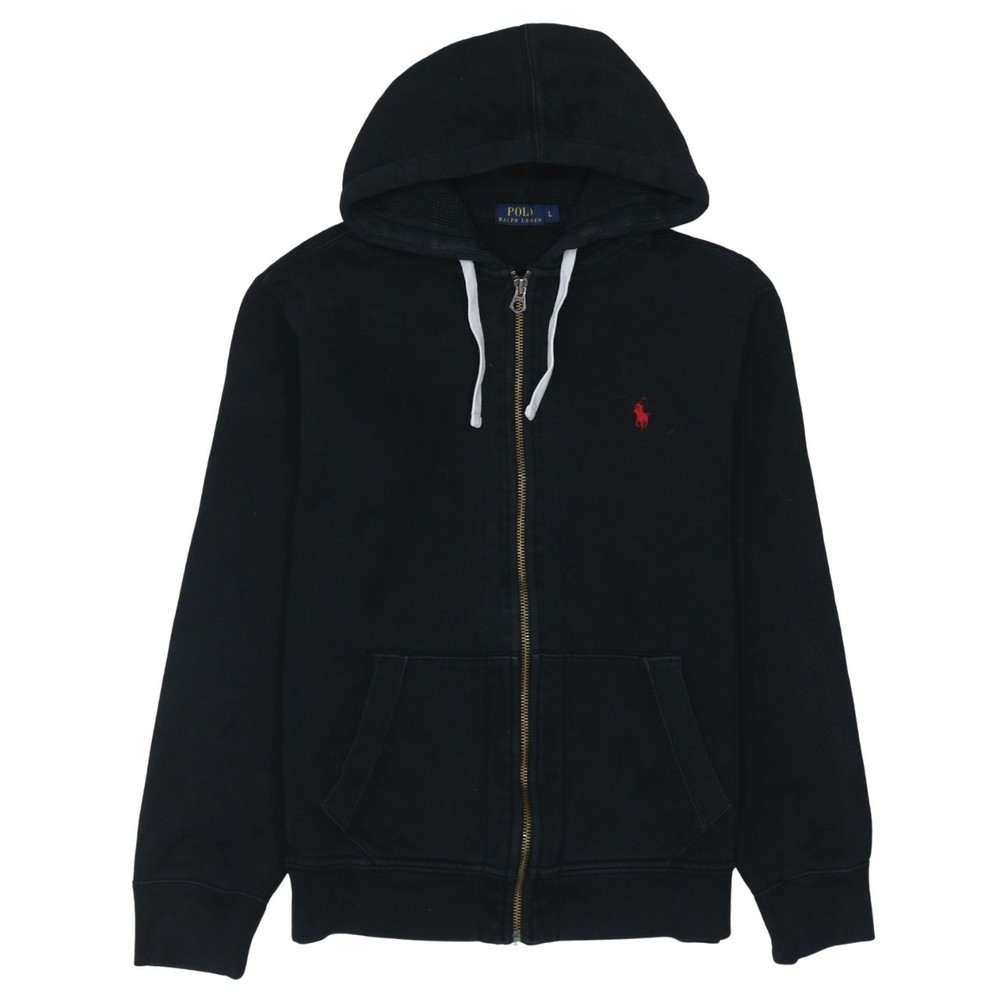 Polo Ralph Lauren Womens Hoodie Black Fleece Full Zip Hooded Embroidered Logo L