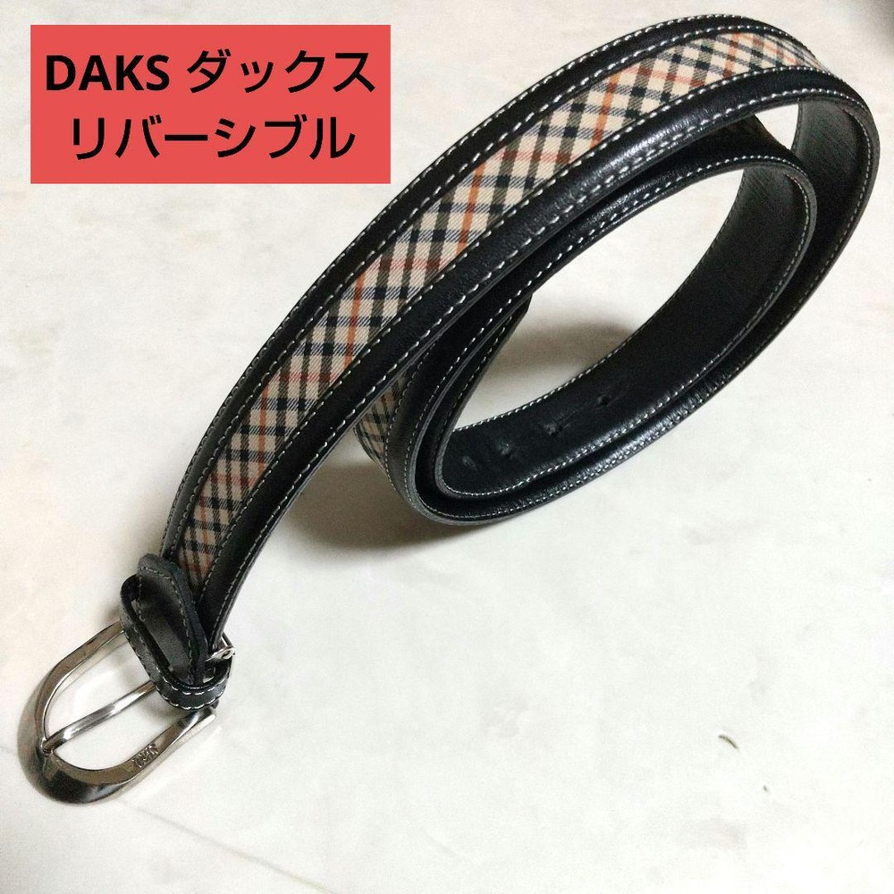 Daks Leather Reversible Belt Black Check 105cm Used 3cm Width