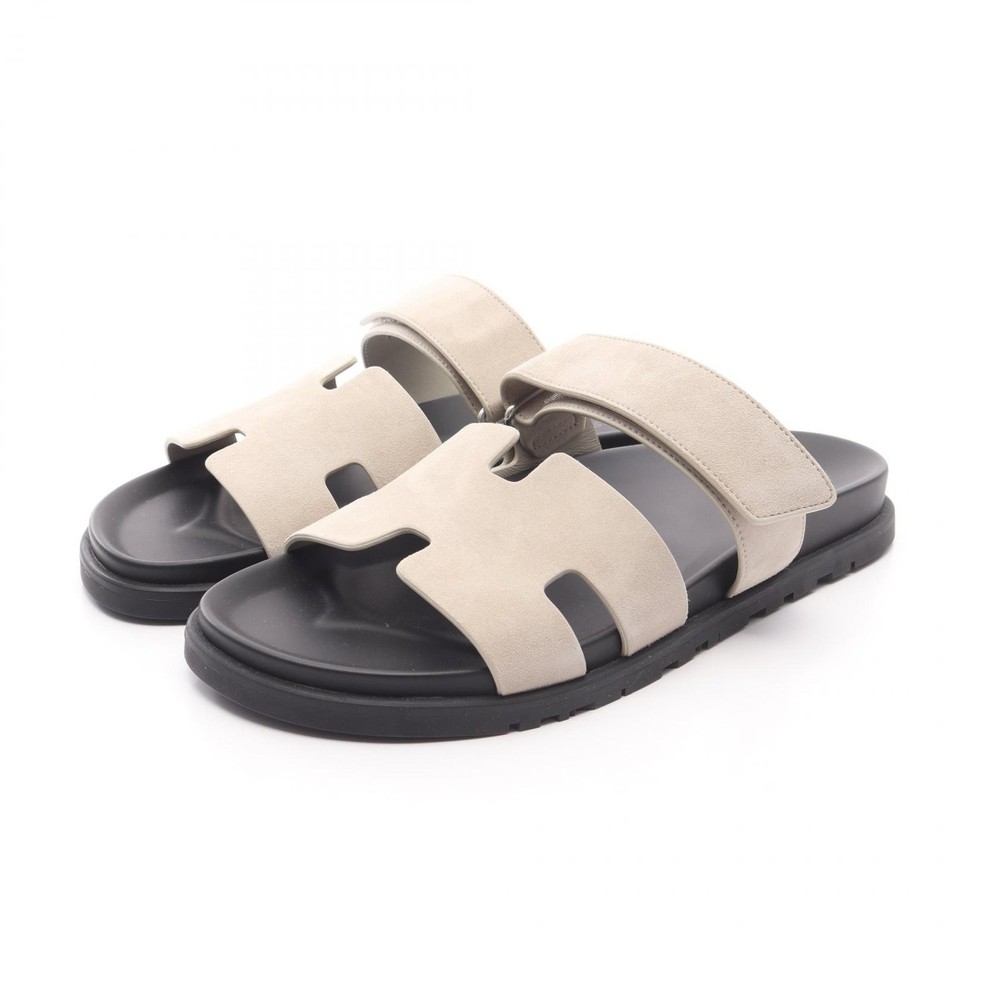 HERMES Chypre Suede Sandals in Black Beige for Men Size 43