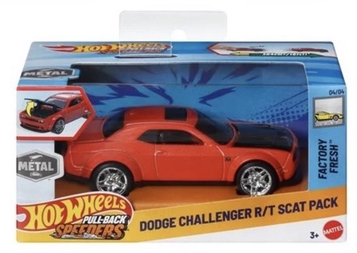 HOT WHEELS DODGE CHALLENGER SCAT PACK PULLBACK SPEEDERS 1:43 SCALE 2025