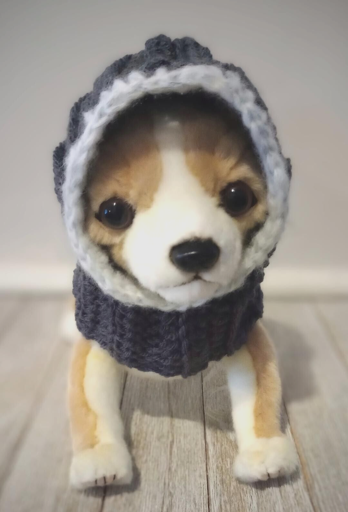 crochet handmade dog pet hood hat cat snood xs small  charcoal USA new