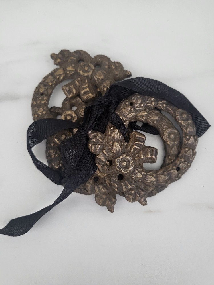 4 Vintage Aged Brass Wreath Adornments Ornaments Napkin Rings Holes For Mounting