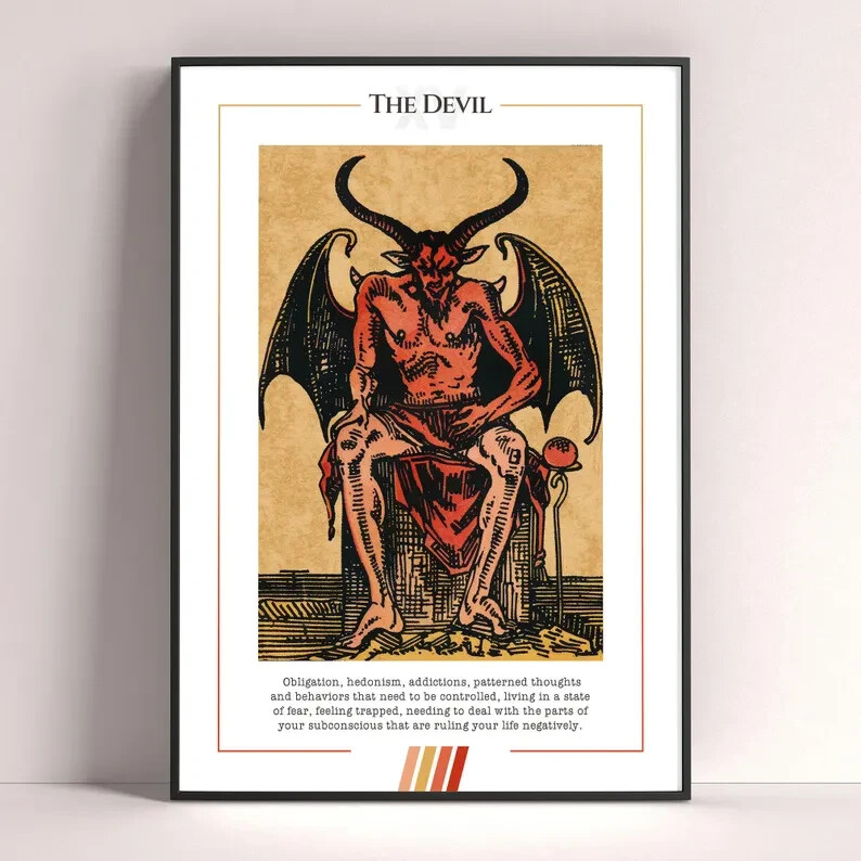 The Devil Tarot Card Poster, Tarot Art Print, Tarot Card Printable Poster
