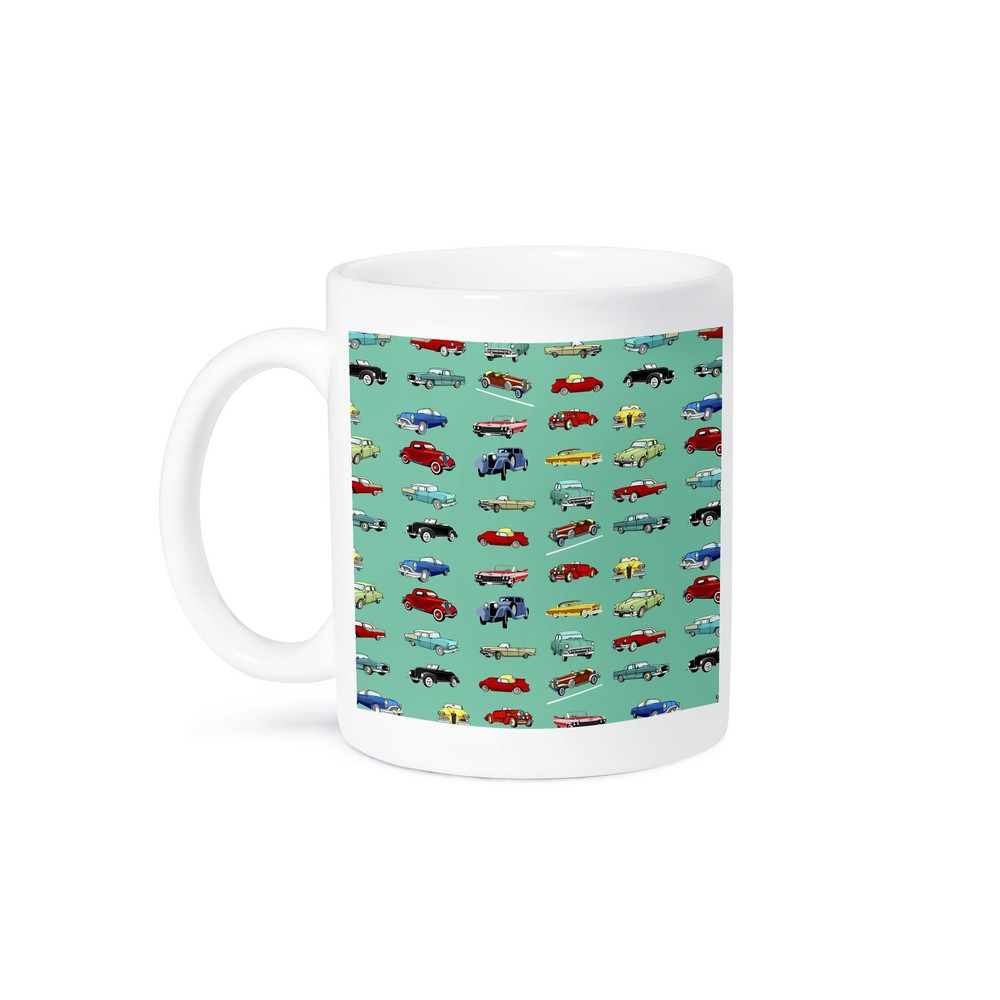 Retro Cars on Turquoise Ceramic Mug by 3dRose