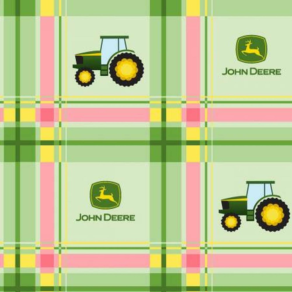 John Deere Tractor Plaid Green 100% Cotton Fabric Yardage  