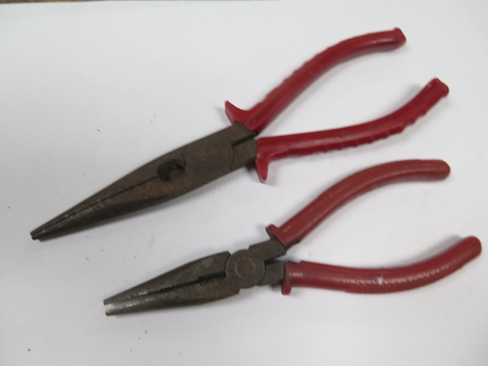 Vintage Needlenose Pliers with Red Handles - 2-Piece Set