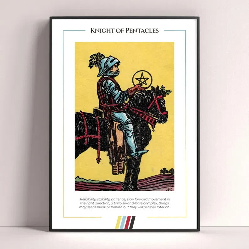 Knight of Pentacles Tarot Card Art Print Poster Digital Download