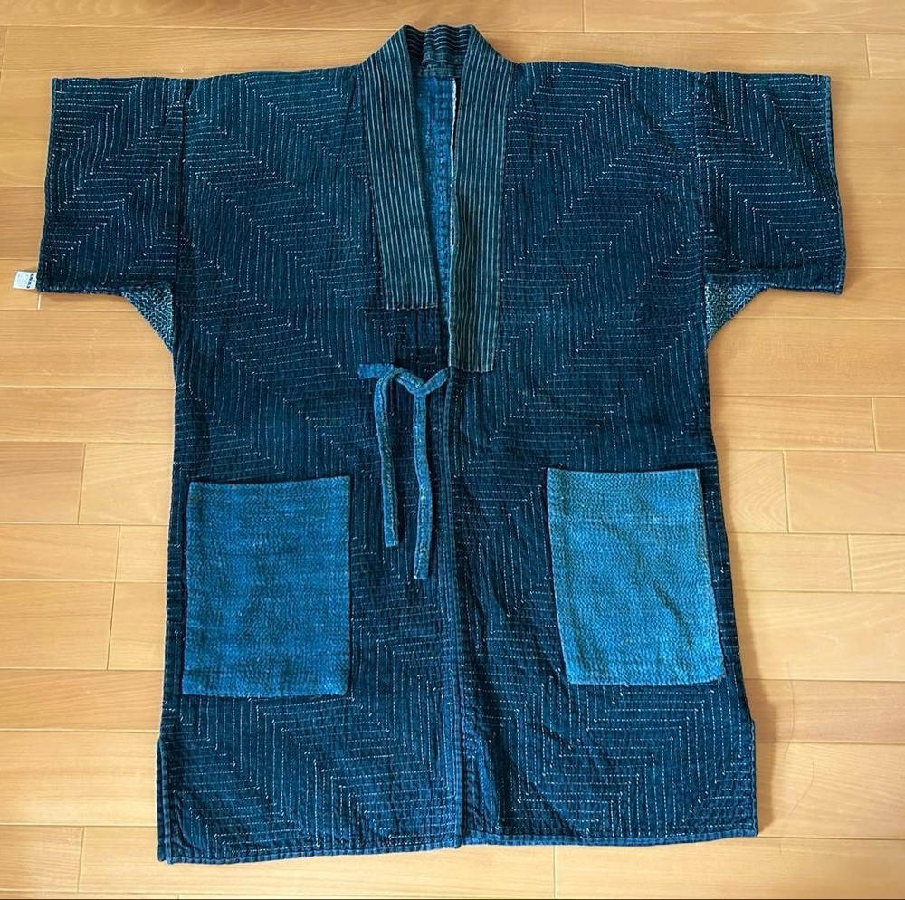 Sashiko Hanten Noragi Indigo Dyed Hand-Stitched Boro Cotton