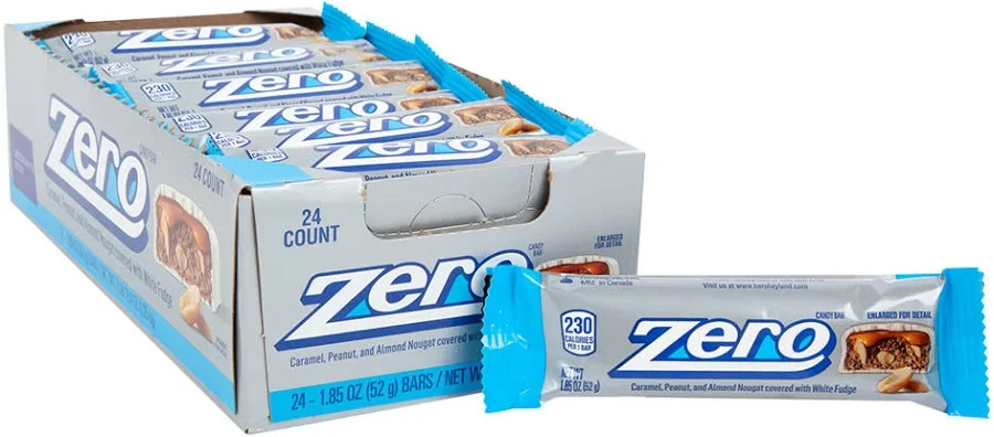 Hershey Zero, Caramel, Peanut and Almond Nougat Candy Bars 1.85 oz (12/24 Count)