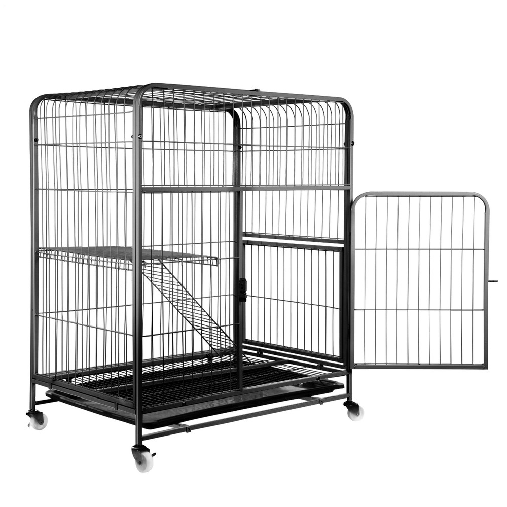 Heavy Duty Metal Dog Cage with Wheels & Tray - Black Sizes S/M/L