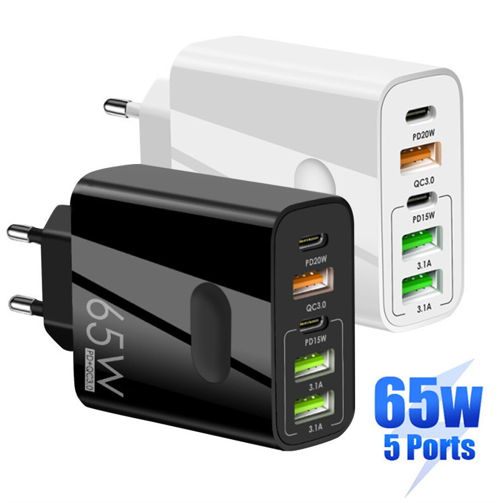 65W 5 USB Type C Fast Wall Charger PD QC3.0 Adapter For MacBook iPhone Samsung