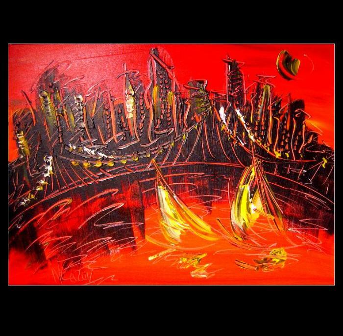 Mark Kazav RED PLANET Abstract Modern   Original Oil Painting  CANVAS STRETRGD
