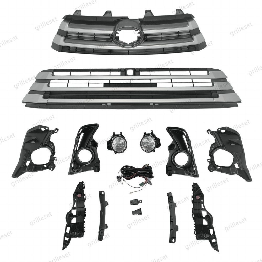 For Highlander 2017-19 12PC Upper/Lower Silver Grille with Fog Lights and Bezels