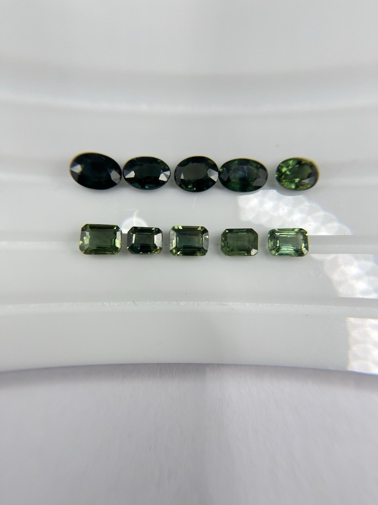 4.79 Ct Natural Teal Green Sapphire Parcel – 10 Stones Oval & Emerald Cut