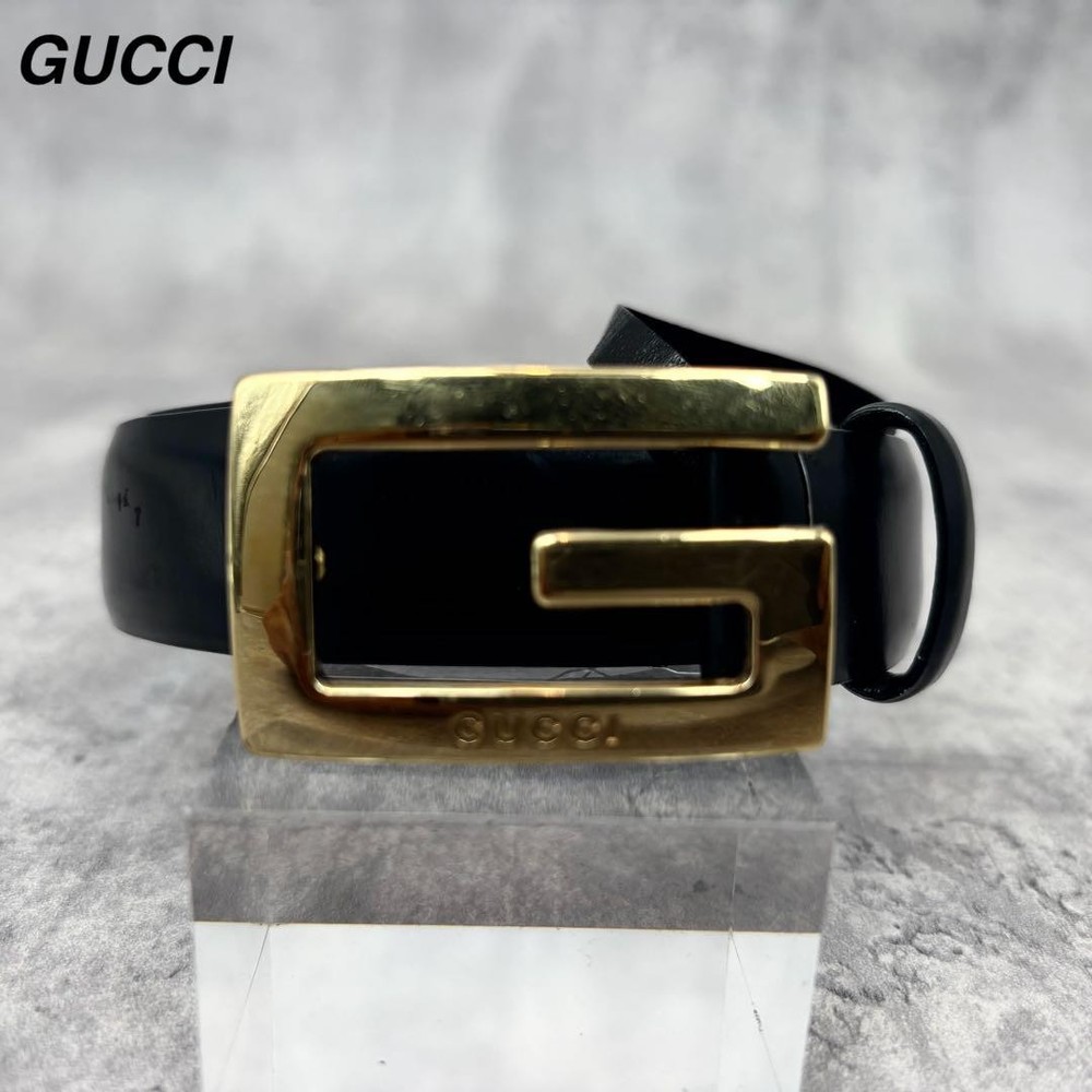 GUCCI buckle belt G Logo hardware Gold Authentic Made in Italy Leather Black