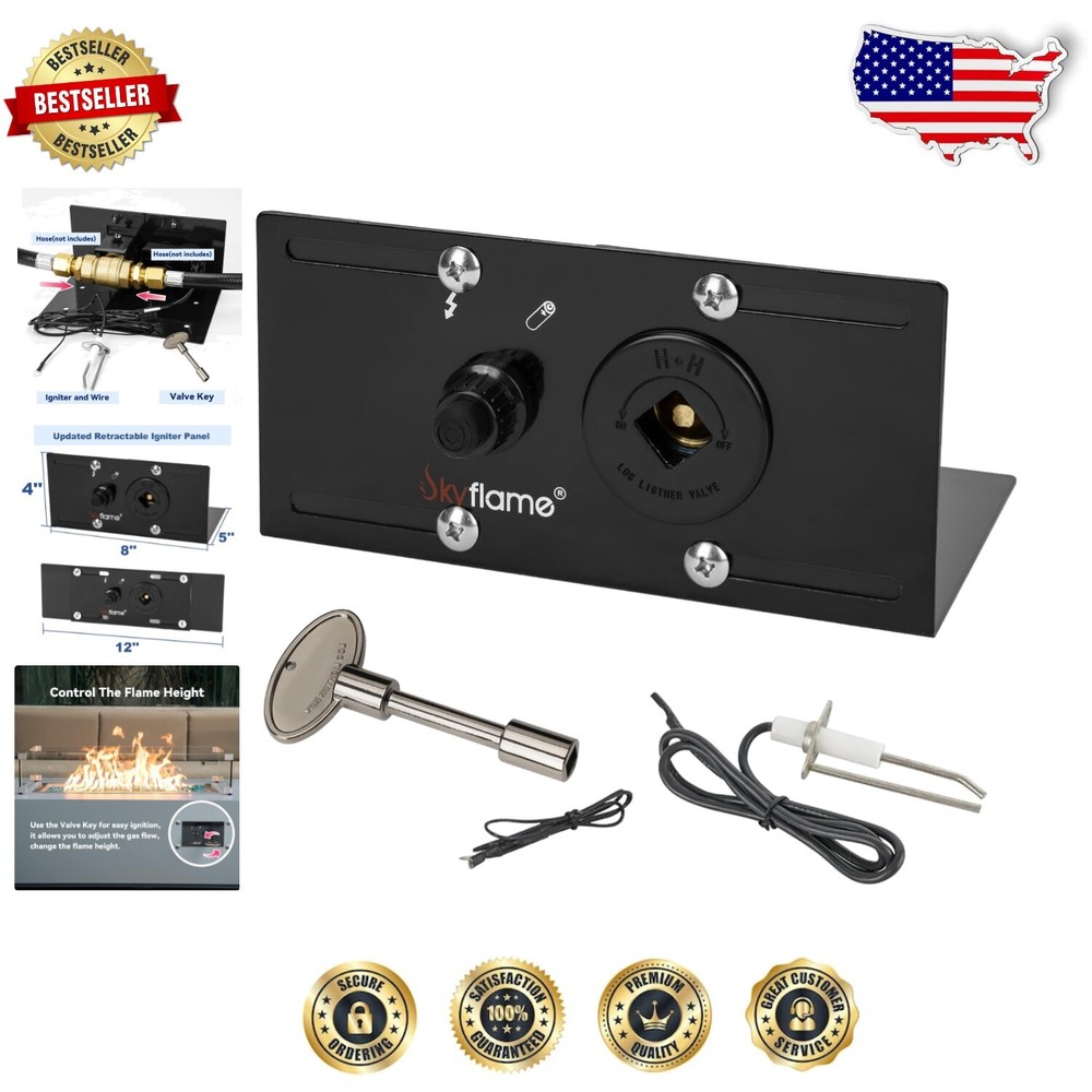 Easy Install Fire Pit Gas Burner Kit with Spark Igniter & Black Gas Valve Key