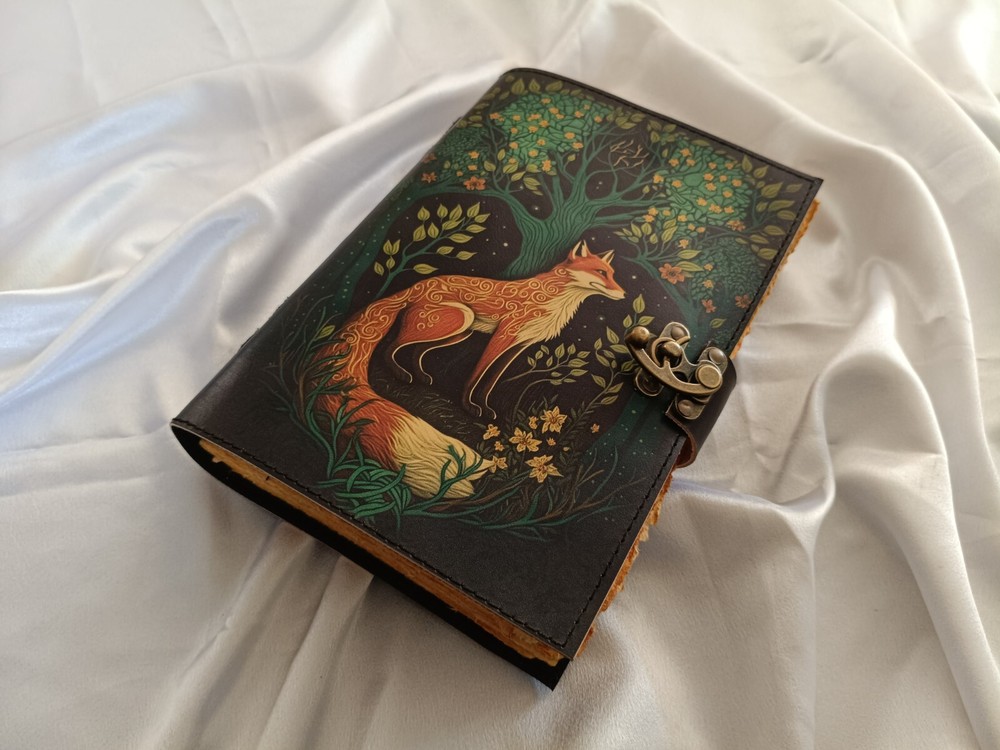Fox Print Leather Journal - Sketchbook Diary Wedding Gift Idea