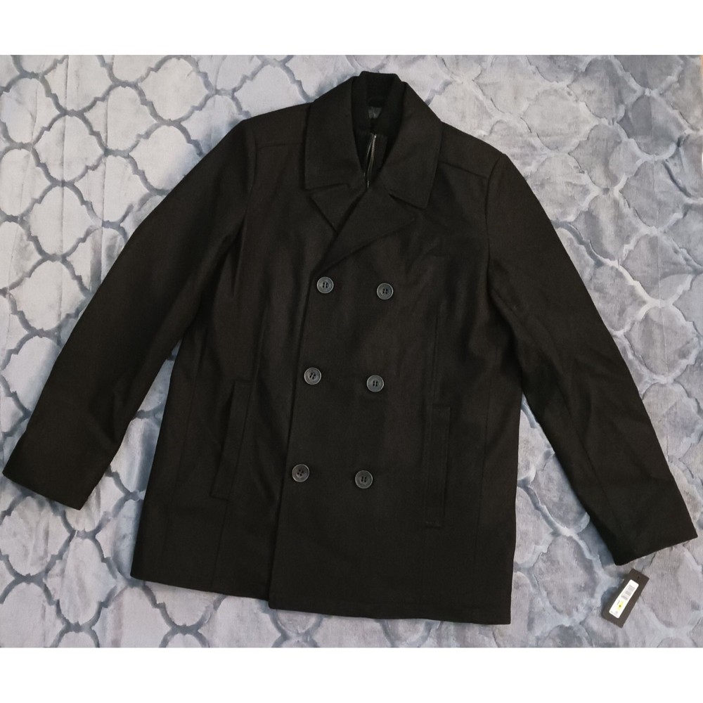 KENNETH COLE Men's Double Breasted Bib Black Peacoat Size M/NWT