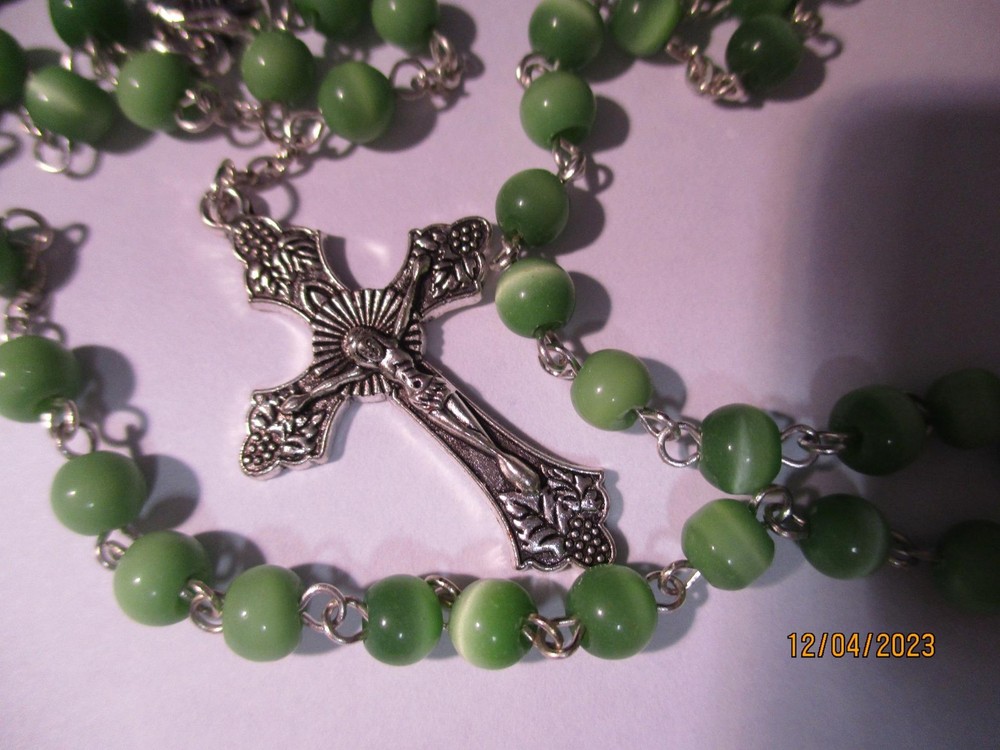 Elegant Fern Green Muted Rosary with 4mm Beads 16 Inch Dainty