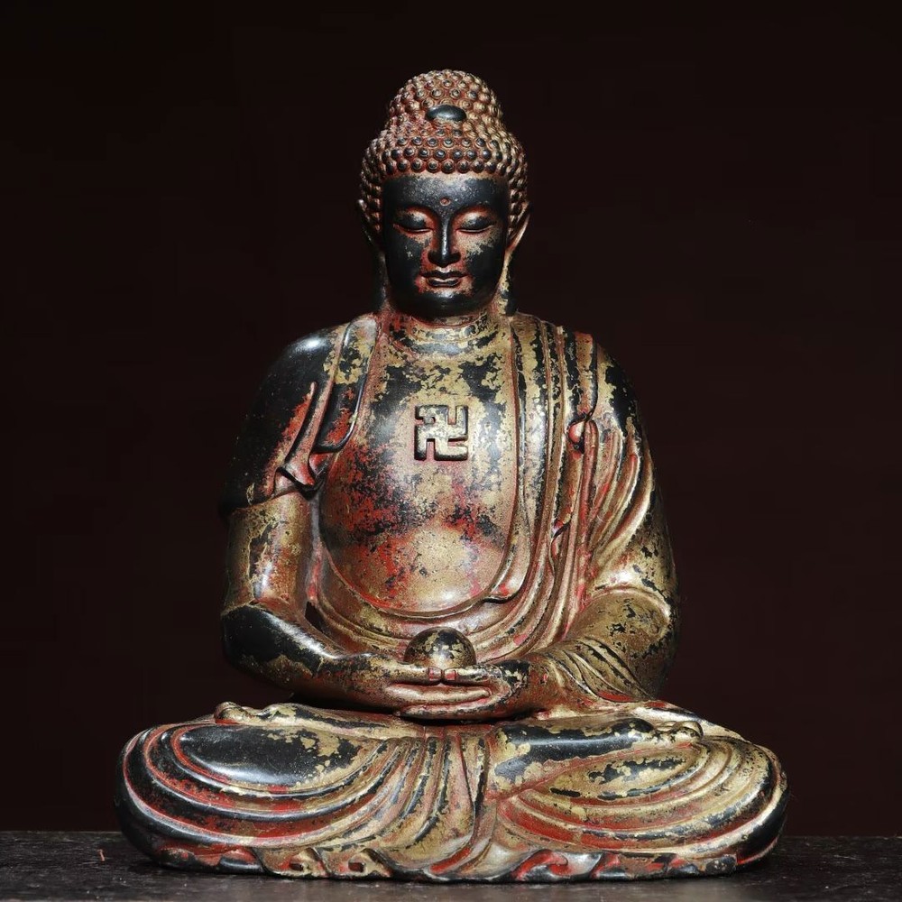 8.7-inch Antique Tibetan Bronze Shakyamuni Buddha Temple Statue