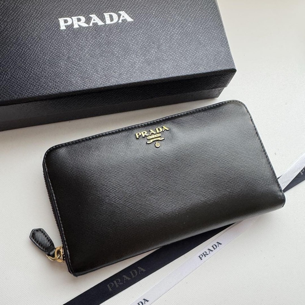 Prada Round Zipper Long Wallet in Beautiful Item 969 Design