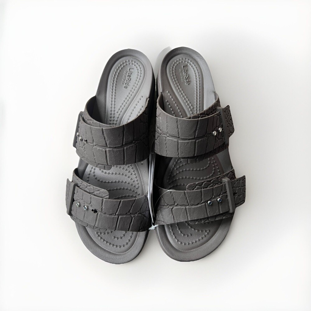 Crocs LiteRide Brooklyn Bucklecroco Low Wedge 208667-206 Size 5