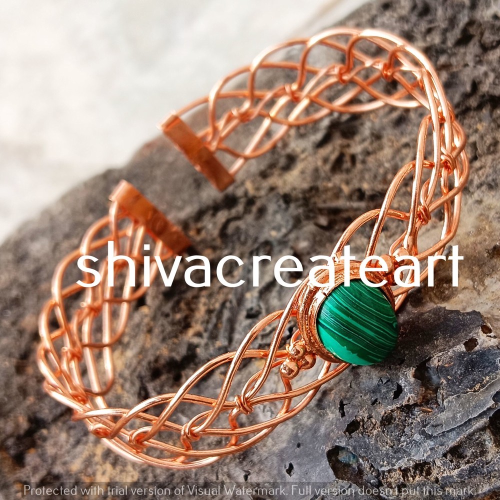 Christmas Sale Malachite Gemstone Copper Wire Adjustable Handmade Cuff Bangle-image
