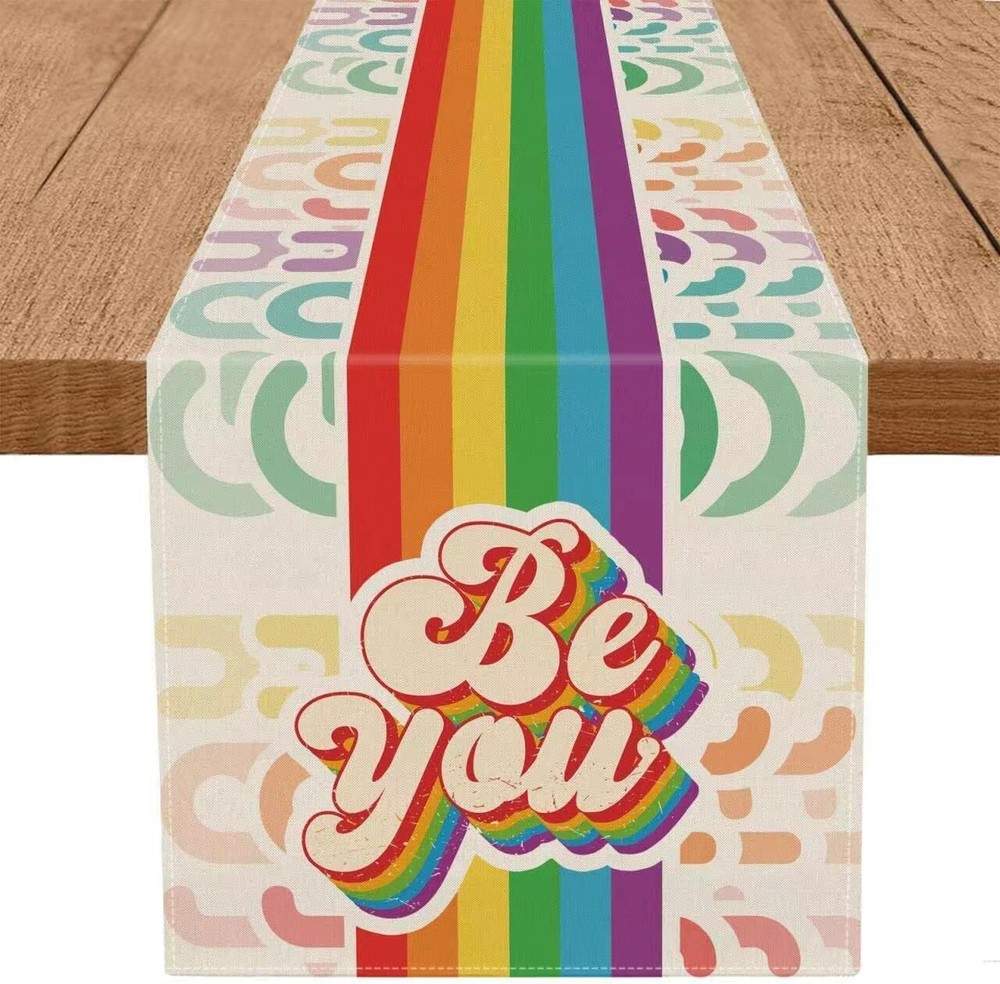 Pride Day Table Runner Rainbow Be You Table Runners LGBTQ Gay Lesbian Pansexu...-image