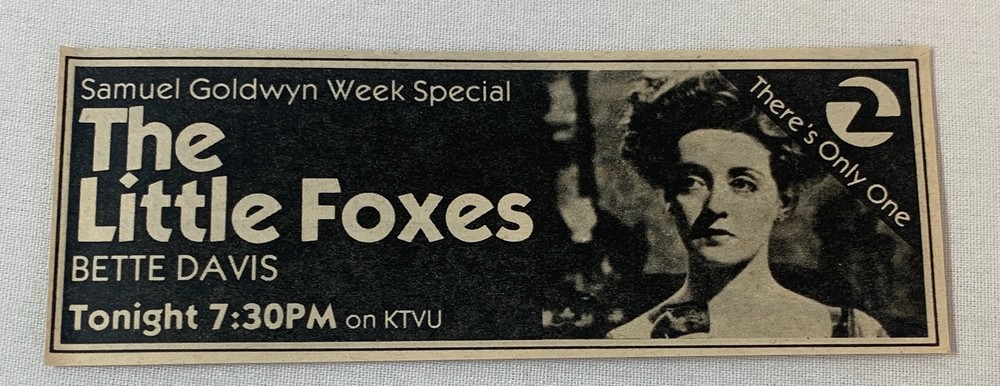 1980 KTVU tv ad ~ movie THE LITTLE FOXES Bette Davis