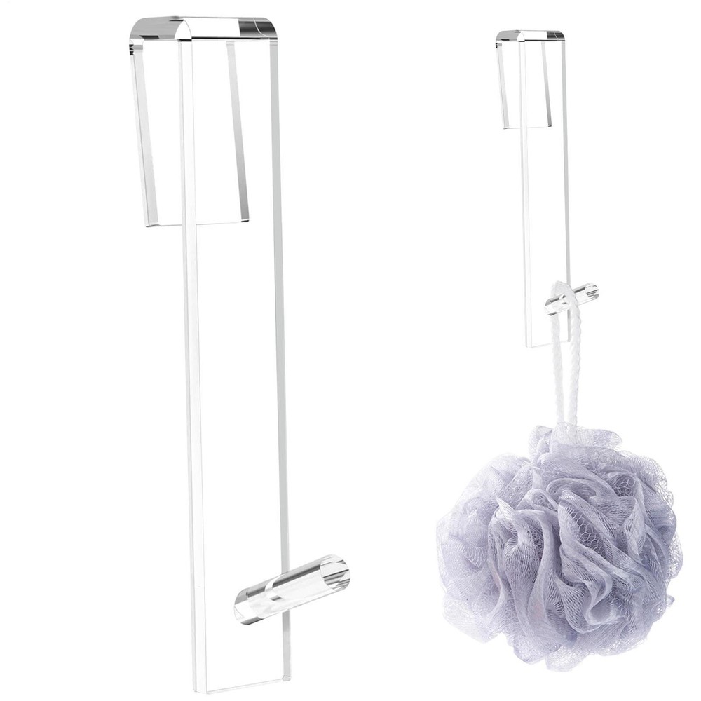 2X Shower Door Hook Over Glass Door Towel Rack Acrylic Drilling Free Towel Hold
