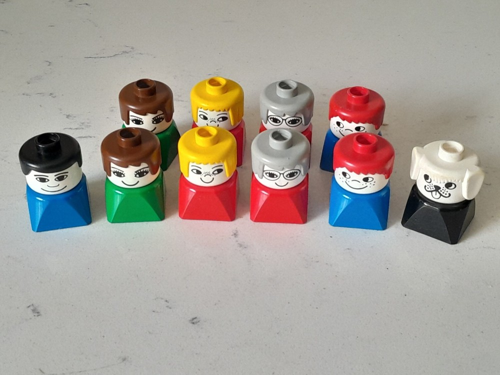 Vintage 1980's DUPLO People LOT of 10 Square Bottom Multicolor