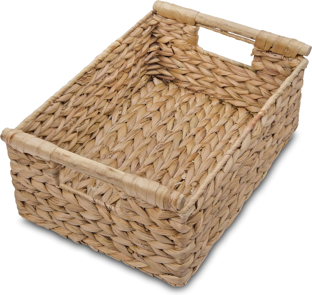 Natural Water Hyacinth Rectangular Storage Basket with Handles