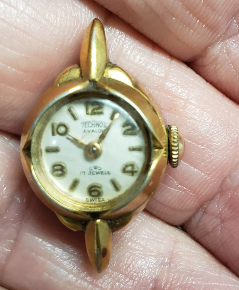 Vintage Women's Techno Avalon Watch Head 17 Jewels GF Bezel Repair Jewelry Parts