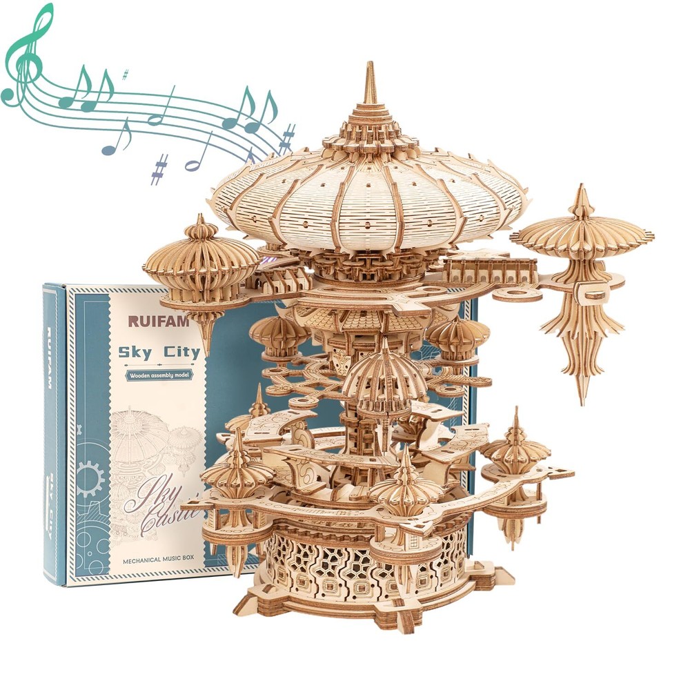 RUIFAM 3D Wooden Puzzles for Adults, SkyCity Music Box Model Kit, 600+ Pcs Ci...