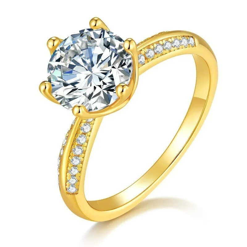 2Ct Round Cut Natural Moissanite Women's Wedding Ring in 14k Yellow Gold Plated