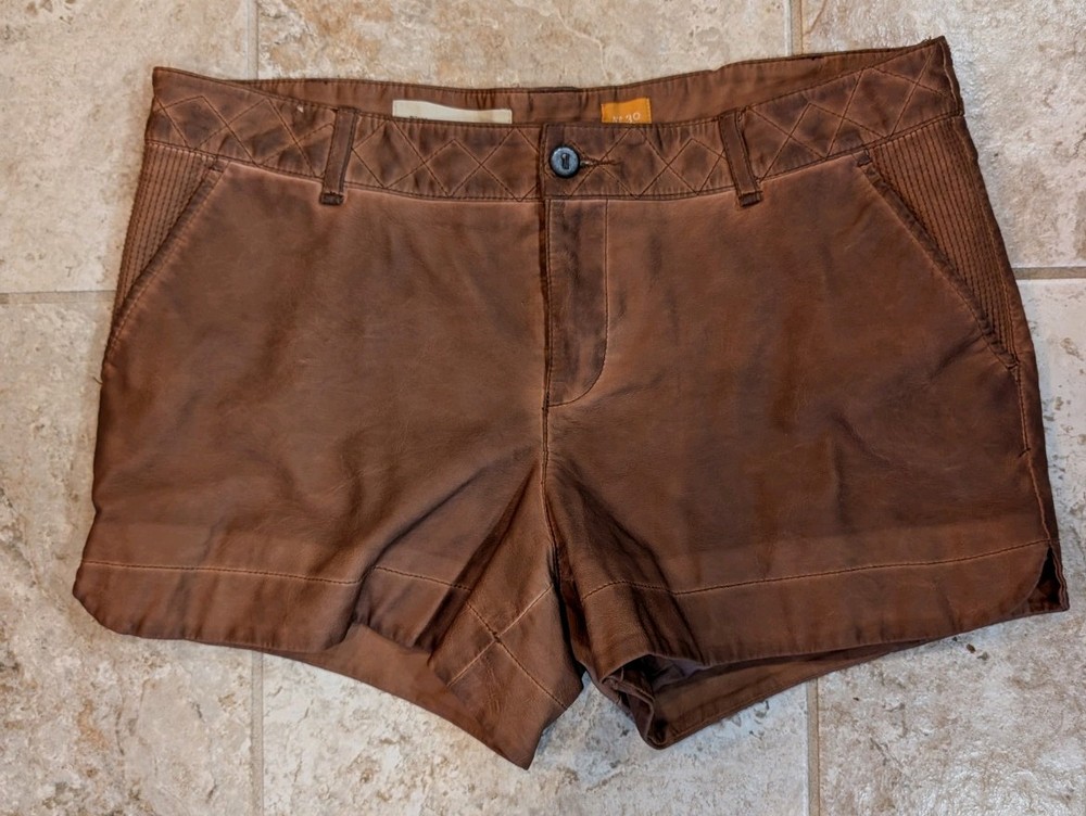 Pilcro Anthropologie Women's Brown Leather Shorts Size 30 Pockets Perfect Cond.