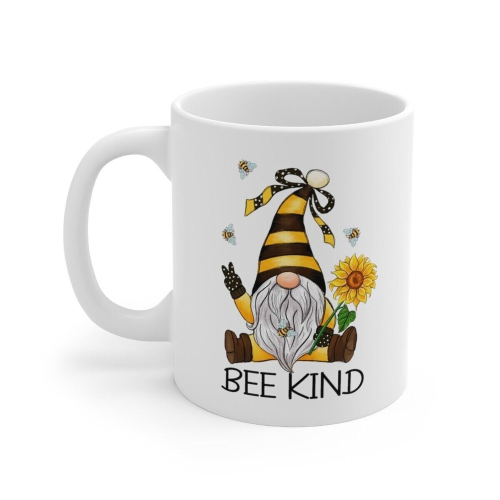 Bee Kind Gnome Ceramic Mug 11oz Sunflower Gift For Anyone Coffee Tea Cocoa