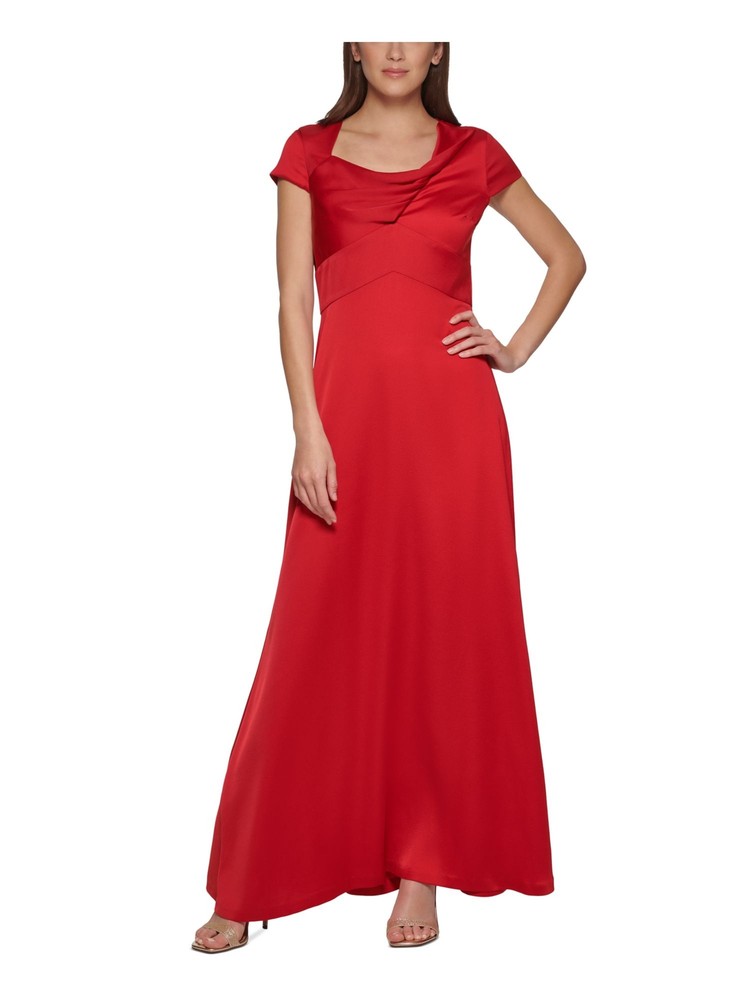 DKNY Womens Red Twist-front Cap Sleeve Full-Length Formal Gown Dress 8