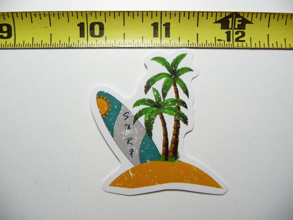 DISTRESSED SURFBOARD IN SAND STICKER DECAL TROPIC SCENE VACATION TRIP