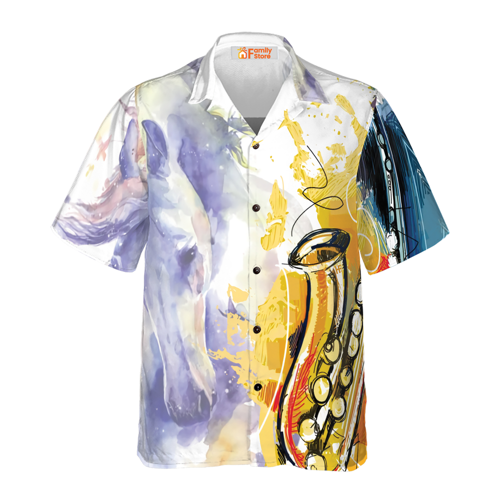 Saxophone And Horse Hawaiian Shirt For Men US Size Summer Style NEW