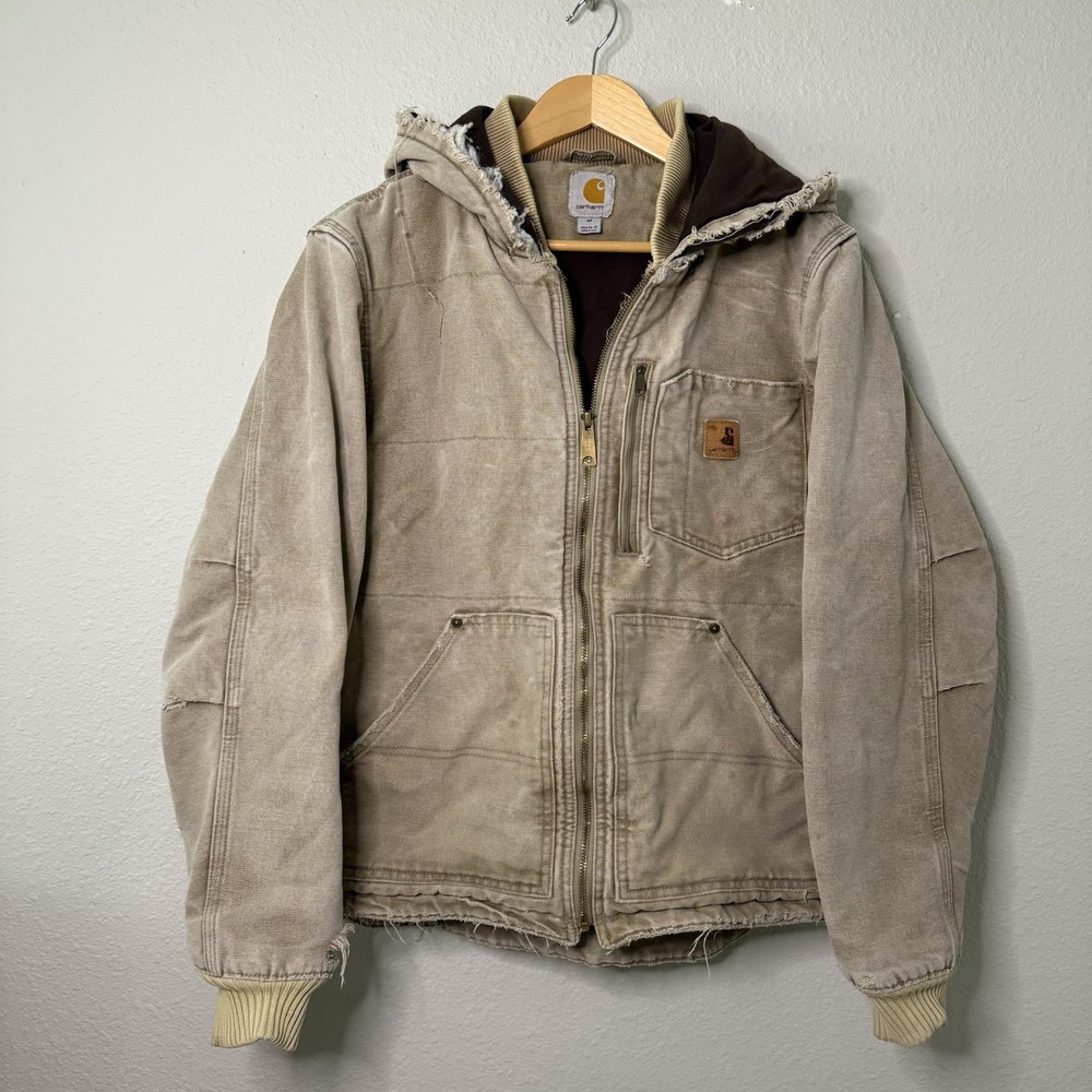 Vintage Carhartt Distressed Tan Brown Hooded Jacket Size M