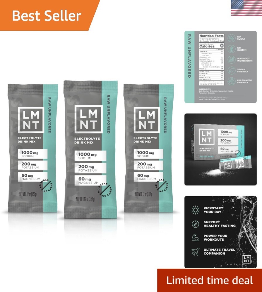 LMNT Raw Unflavored Electrolyte Drink Mix - 30 Count for Active Lifestyles