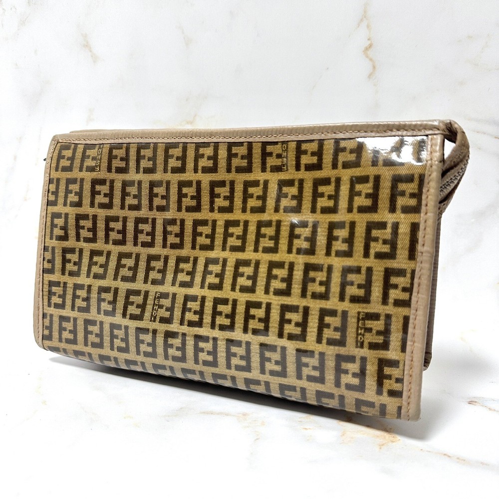 FENDI Clutch Bag Vintage PVC Zucca Small Size Authentic