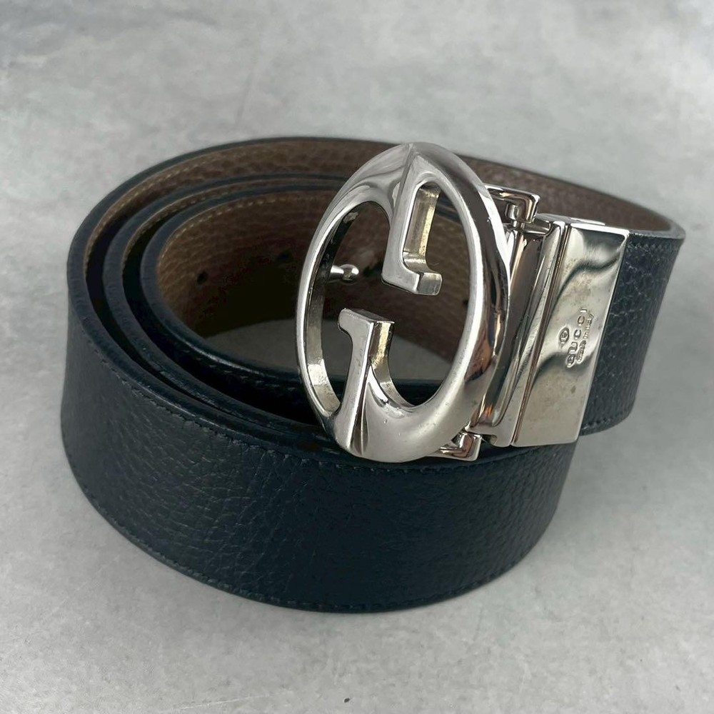 Authentic GUCCI GG Interlocking Buckle Leather Belt Made in Italy